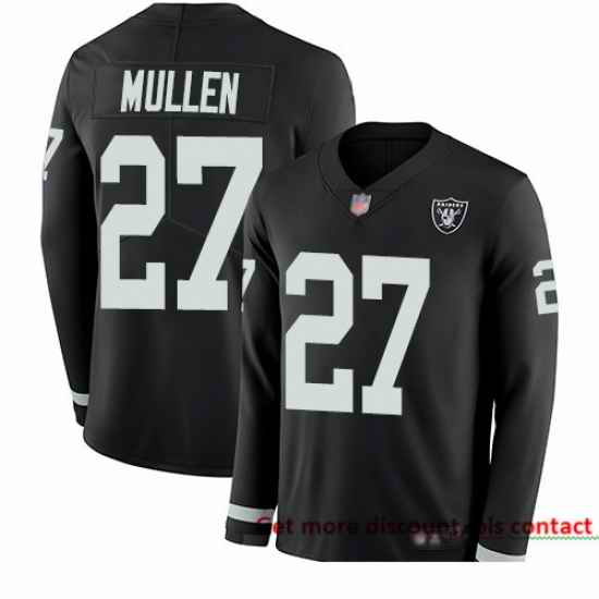 Raiders 27 Trayvon Mullen Black Team Color Men Stitched Football Limited Therma Long Sleeve Jersey